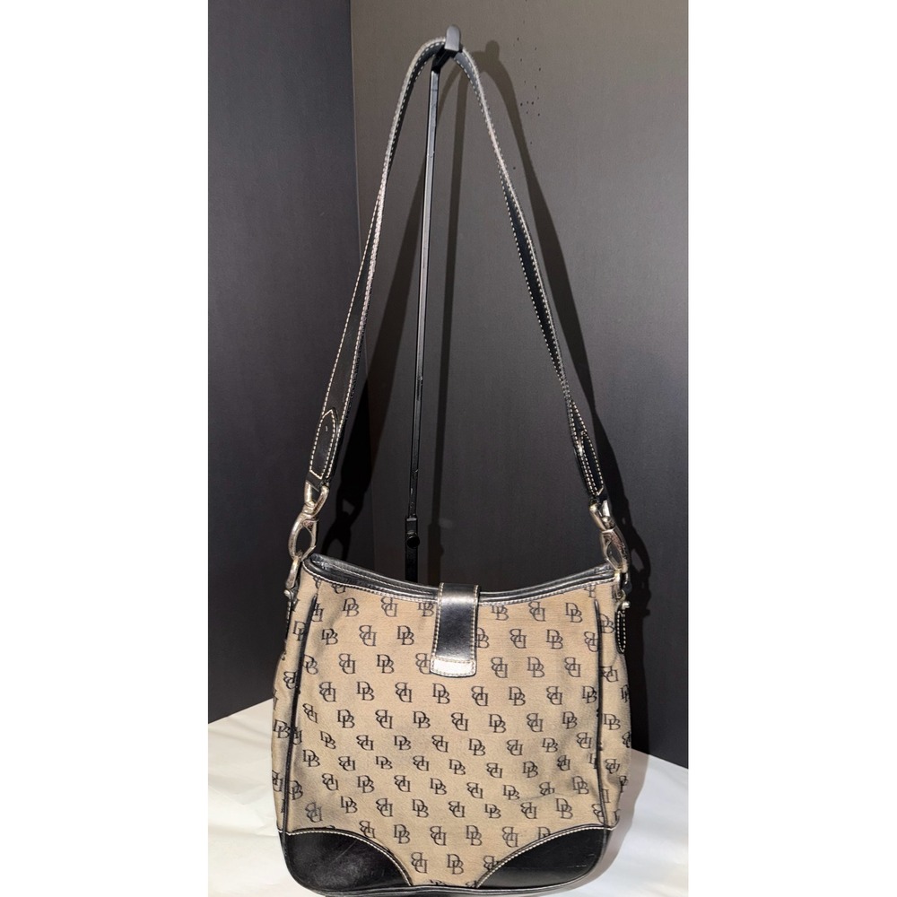 Dooney & Bourke Shoulder Bag Womens Medium Brown Monogram Canvas Leather Vintage - Picture 2 of 10